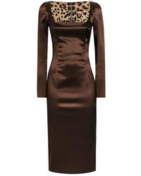 Dolce & Gabbana - Midikleid Aus Satin - Lyst