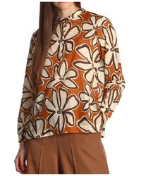 Niu - Overhemden ,Oranje ,Katoen Terracotta Katoenen Shirt Driekwart Mouwen - Lyst