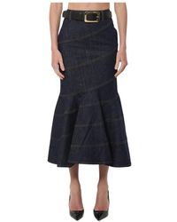 Self-Portrait - Denim Midi Rok Met Riem - Lyst