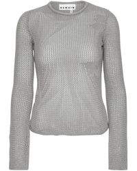 REMAIN Birger Christensen - Tops ,Grijs ,Katoen Kant Gebreide Lange Top - Lyst