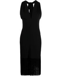 Ferragamo - Schwarzes kleid mit fransen und v-ausschnitt - Lyst