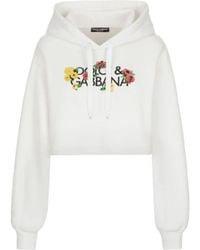 Dolce & Gabbana - Hoodies & Sweatvesten ,Wit ,Katoen Bloemenprint Crop Hoodie - Lyst