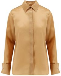Max Mara - Overhemden ,Bruin ,Zijden Lange Mouw Blouse Met Puntkraag - Lyst