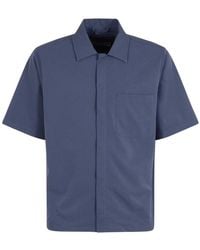 Herno - Overhemden ,Blauw ,Polyester Seercrease Jersey Bowling Shirt - Lyst