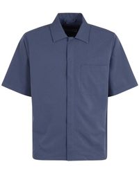 Herno - Overhemden ,Blauw ,Polyester Seercrease Jersey Bowling Shirt - Lyst