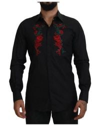 Dolce & Gabbana - Chemise Gold En Coton Avec Écussons Roses - Lyst