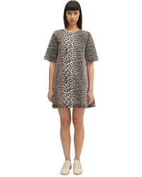 Ganni - Print Denim Open Back Mini Dress - Lyst