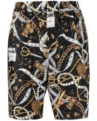 Moschino - Korte Broeken ,Veelkleurig ,Kettingprint Bermuda Shorts Met Logopatch - Lyst