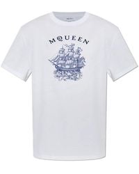 McQueen - Tops ,Wit ,Katoen T-Shirt Met Print - Lyst