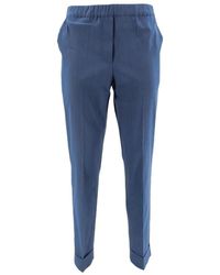 D.exterior - Broeken ,Blauw ,Linnen Blauwe Linnen Slim-Fit Broek Met Lurex - Lyst