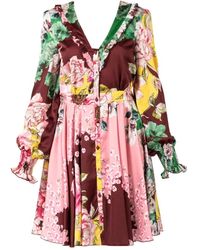 Pinko - Vestido midi floral con escote en v y botones - Lyst