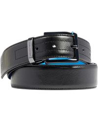 Piquadro - Accessoires ,Zwart ,Leer Leren Riem Met Doornsluiting - Lyst