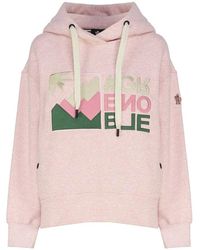 Moncler - Hoodies & Sweatvesten ,Roze ,Katoen Zachte Katoenen Trui Met Capuchon En Geborduurd Logo - Lyst
