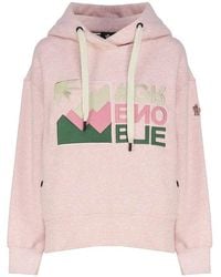 Moncler - Hoodies & Sweatvesten ,Roze ,Katoen Zachte Katoenen Trui Met Capuchon En Geborduurd Logo - Lyst