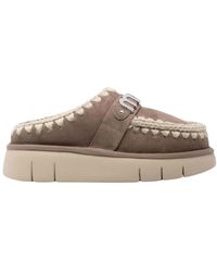 Mou - Schoenen ,Grijs ,Leer Grijze Shearling Slip-On Platte Schoenen - Lyst