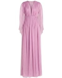 Alberta Ferretti - Kleedjes ,Roze ,Chiffon Lange Chiffon Jurk Met V-Hals En Cape - Lyst
