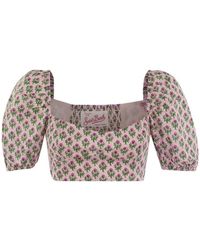 MC2 Saint Barth - Floral Print Puff Sleeve Crop Top - Lyst