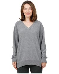 Alpha Studio - Truien & Vesten ,Grijs ,Wol V-Hals Over Knit Met Lange Mouwen - Lyst