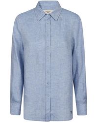 Weekend by Maxmara - Camisa azul de lino con logo estilo clásico - Lyst