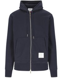 Thom Browne - Blaue baumwoll-zip-hoodie mit maxi-taschen und tricolor grosgrain-detail - Lyst
