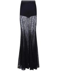 Elisabetta Franchi - Rokken ,Zwart ,Satijn Maxi Rok Met Zeemeermin Silhouet Van Kant - Lyst