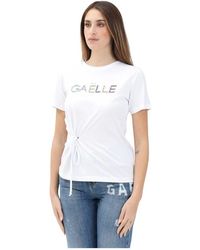 Gaelle Paris - Weißes T-Shirt Mit-Strass-Logo - Lyst