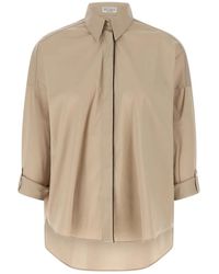 Brunello Cucinelli - Overhemden ,Katoen Stretch Katoen Poplin Overhemd - Lyst