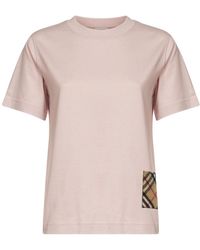 Burberry - Tops ,Roze ,Katoen Check Label Katoenen T-Shirt - Lyst