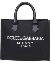 Dolce & Gabbana - Borsa della spesa in nylon nero con logo in gomma - Lyst