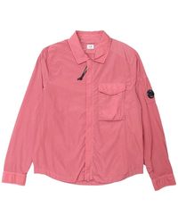 C.P. Company - Camicia overshirt rosso bud in nylon chrome-r con zip - Lyst