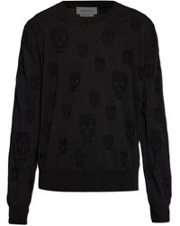 McQueen - Truien & Vesten ,Zwart ,Katoen Trui Met Een Opvallend Schedelmotief - Lyst