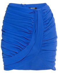 Balmain - Rokken ,Blauw ,Gedrapeerde Jersey Mini Rok - Lyst