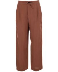 Brunello Cucinelli - Broeken ,Bruin ,Linnen Wijde Broeken - Lyst