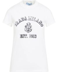 Prada - Tops ,Wit ,Katoen Witte T-Shirt Stijlvol Ontwerp - Lyst