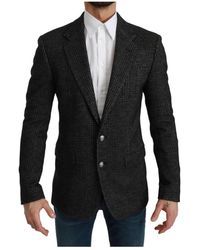Dolce & Gabbana - Jassen ,Grijs ,Wol Grijze Geruite Slim Fit Jas Blazer - Lyst