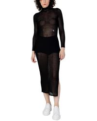 Calvin Klein - Geripptes strick midi kleid stehkragen - Lyst