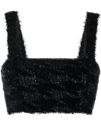 Balmain - Zwart Tweed Crop Top Met Gouden Knopen - Lyst