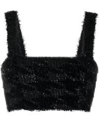 Balmain - Schwarzes Tweed Crop Top Mit Goldenen Knöpfen - Lyst