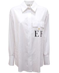 Elisabetta Franchi - Overhemden ,Wit ,Katoen Ca-121-56E2 Camicia Over Gestreept Overhemd - Lyst