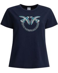 Pinko - Tops ,Blauw ,Katoen Blauw T-Shirt Voor Vrouwen - Lyst