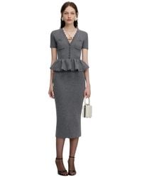 Self-Portrait - Truien & Vesten ,Grijs ,Katoen Peplum Gebreide Midi Jurk - Lyst