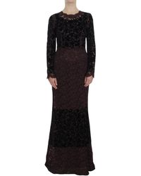 Dolce & Gabbana - Kleedjes ,Zwart ,Katoen Floral Lace Ricamo Maxi Jurk - Lyst