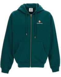 CASABLANCA - Hoodies & Sweatvesten ,Groen ,Katoen Hooded Zip-Through Sweatshirt - Lyst