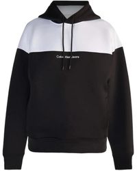 Calvin Klein - Hoodies & Sweatvesten ,Zwart ,Polyester Color Block Hooded Sweatshirt - Lyst