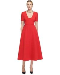 Roland Mouret - Rotes u-ausschnitt midi-kleid - Lyst