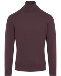 Canali - Truien & Vesten ,Rood ,Wol Travel Merino Wol Trui Met Rolkraag - Lyst