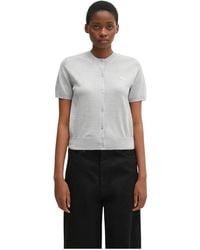 Maison Kitsuné - Truien & Vesten ,Grijs ,Wol Baby Fox Fine Merino Short-Sleeve Cardigan - Lyst