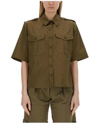 Aspesi - Overhemden ,Groen ,Katoen Short Sleeve Utility Shirt - Lyst