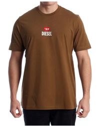 DIESEL - Tops ,Bruin ,Katoen Crew T-Shirt - Lyst