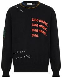 Roberto Collina - Truien & Vesten ,Zwart ,Katoen Geborduurde Katoenen Sweater - Lyst
